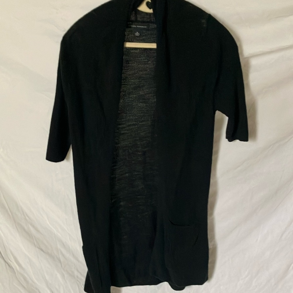 Banana Republic: Black Knit Sheer Duster- short sleeve- 100% cotton- M